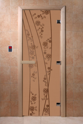 Стеклянная дверь DoorWood Весна цветы бронза матовая, коробка ольха