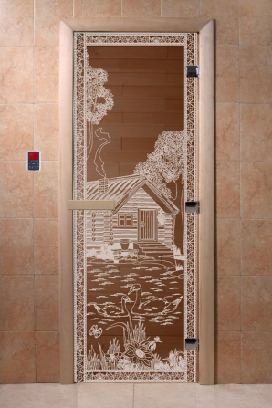 Дверь для сауны DoorWood Банька в лесу бронза 70х190, коробка ольха